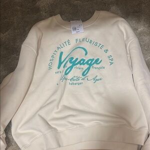Forever 21 White Sweatshirt with Teal Print